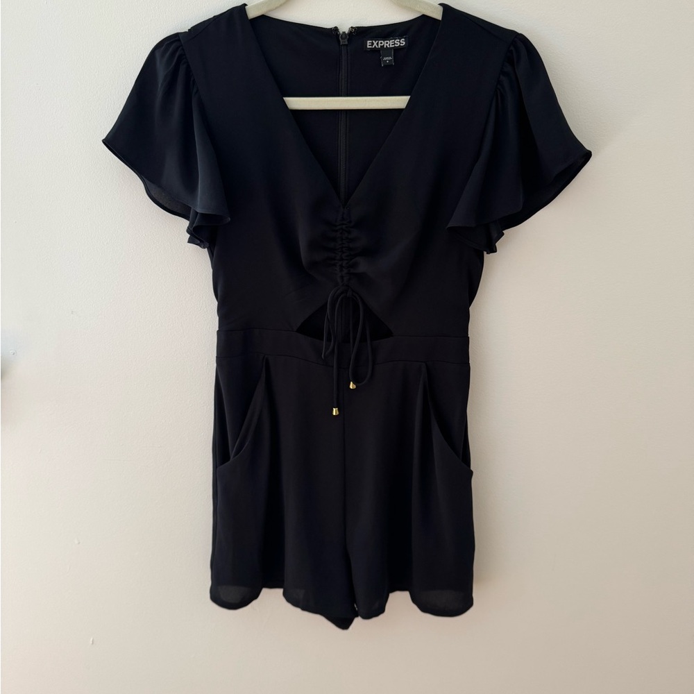 Express Elegant Black Romper with Ruffle Detail